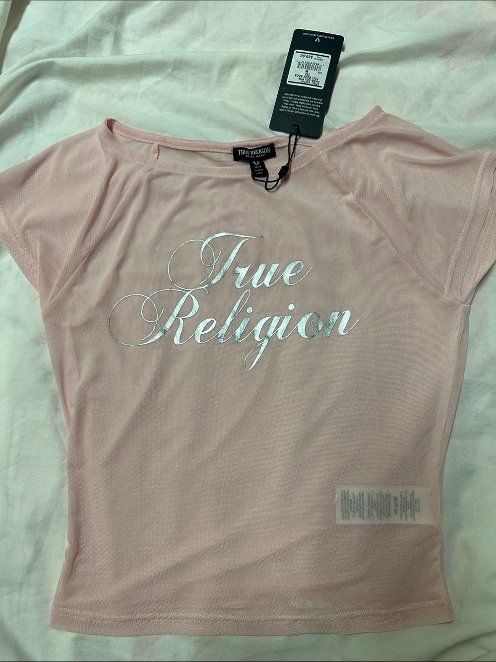 True Religion Pink Short-Sleeve Logo Tee with Silver Script